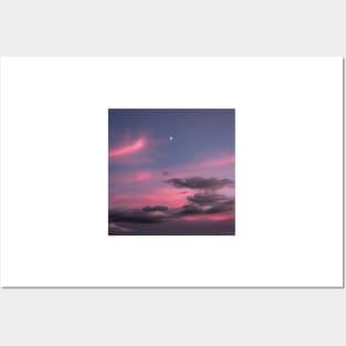 Dreamy Pink Purple Sunrise with Moon Posters and Art